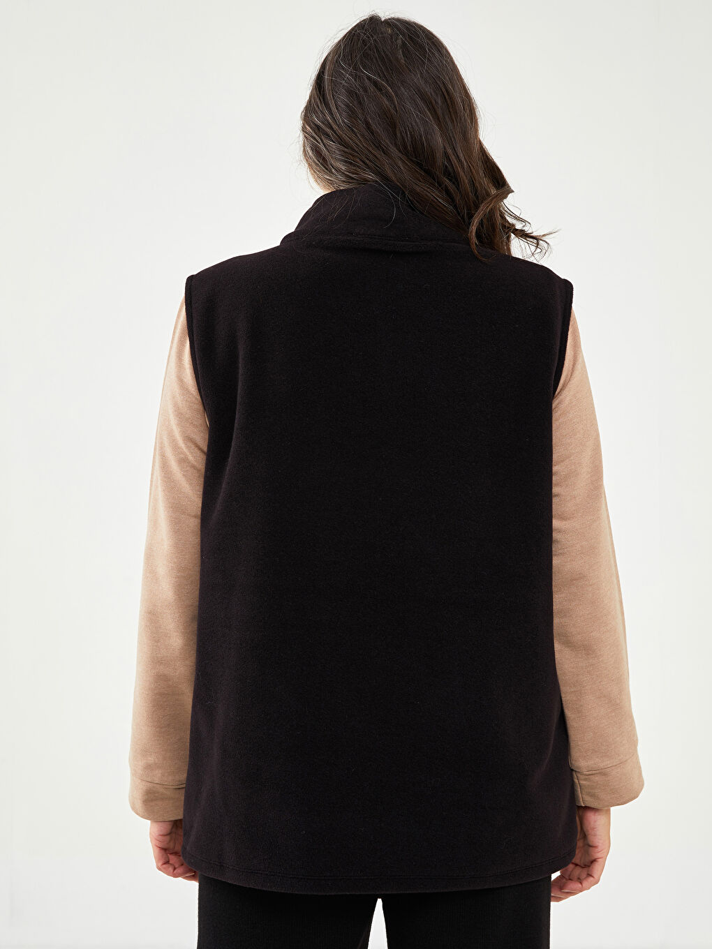 Gilet Uni en Polaire pour Femmes à Col Cheminée-4