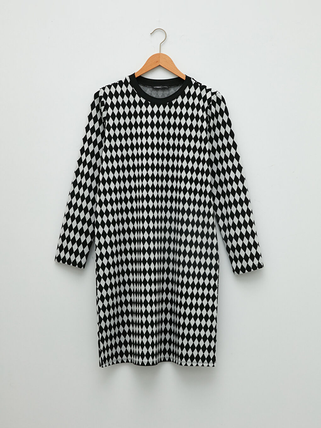 Karışık Bisiklet Yaka Ekose Uzun Kollu Kadın Tunik-4