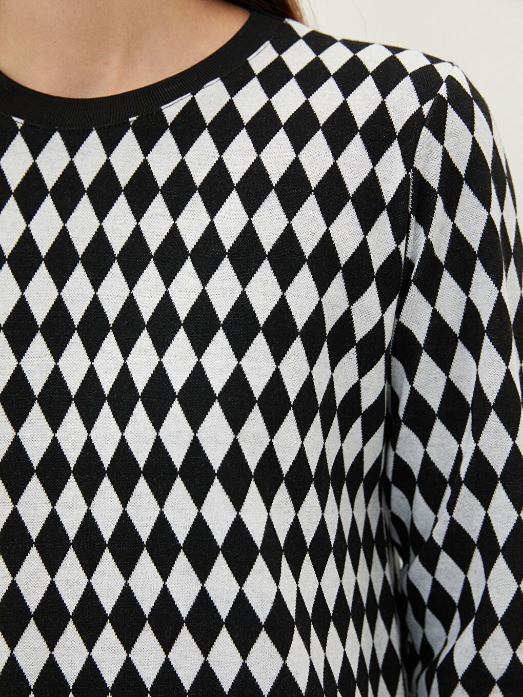 Karışık Bisiklet Yaka Ekose Uzun Kollu Kadın Tunik-2