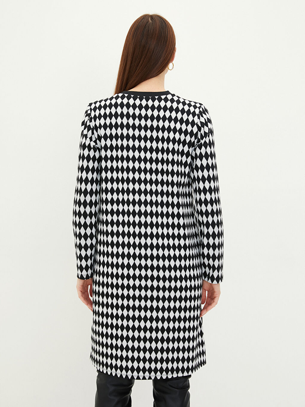 Karışık Bisiklet Yaka Ekose Uzun Kollu Kadın Tunik-3