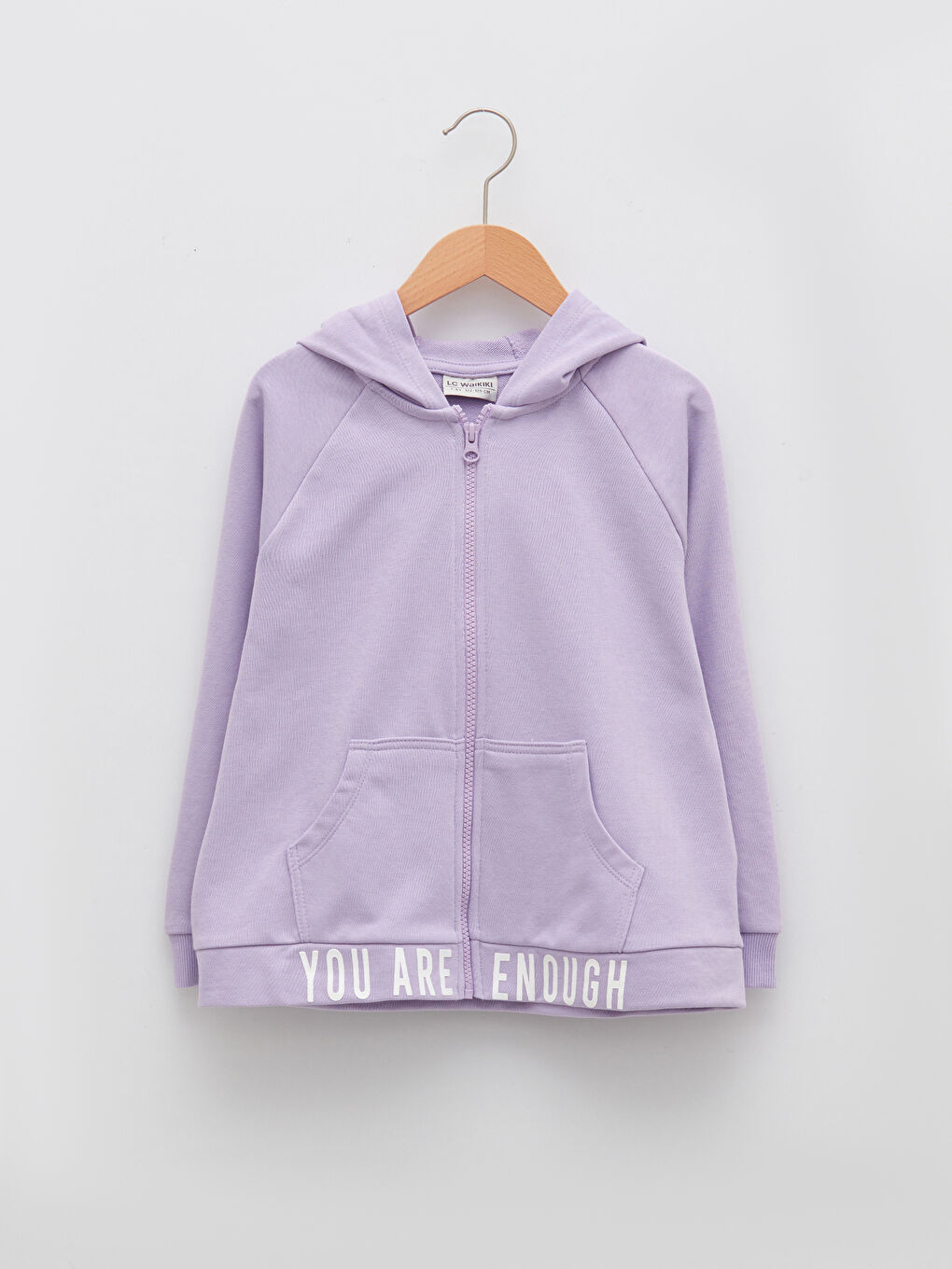 Lila Kapüşonlu Baskılı Uzun Kollu Kız Çocuk Fermuarlı Sweatshirt