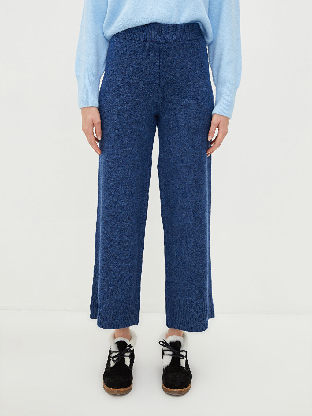 Women's Elasticated Waist Plain Knitwear Trousers-3