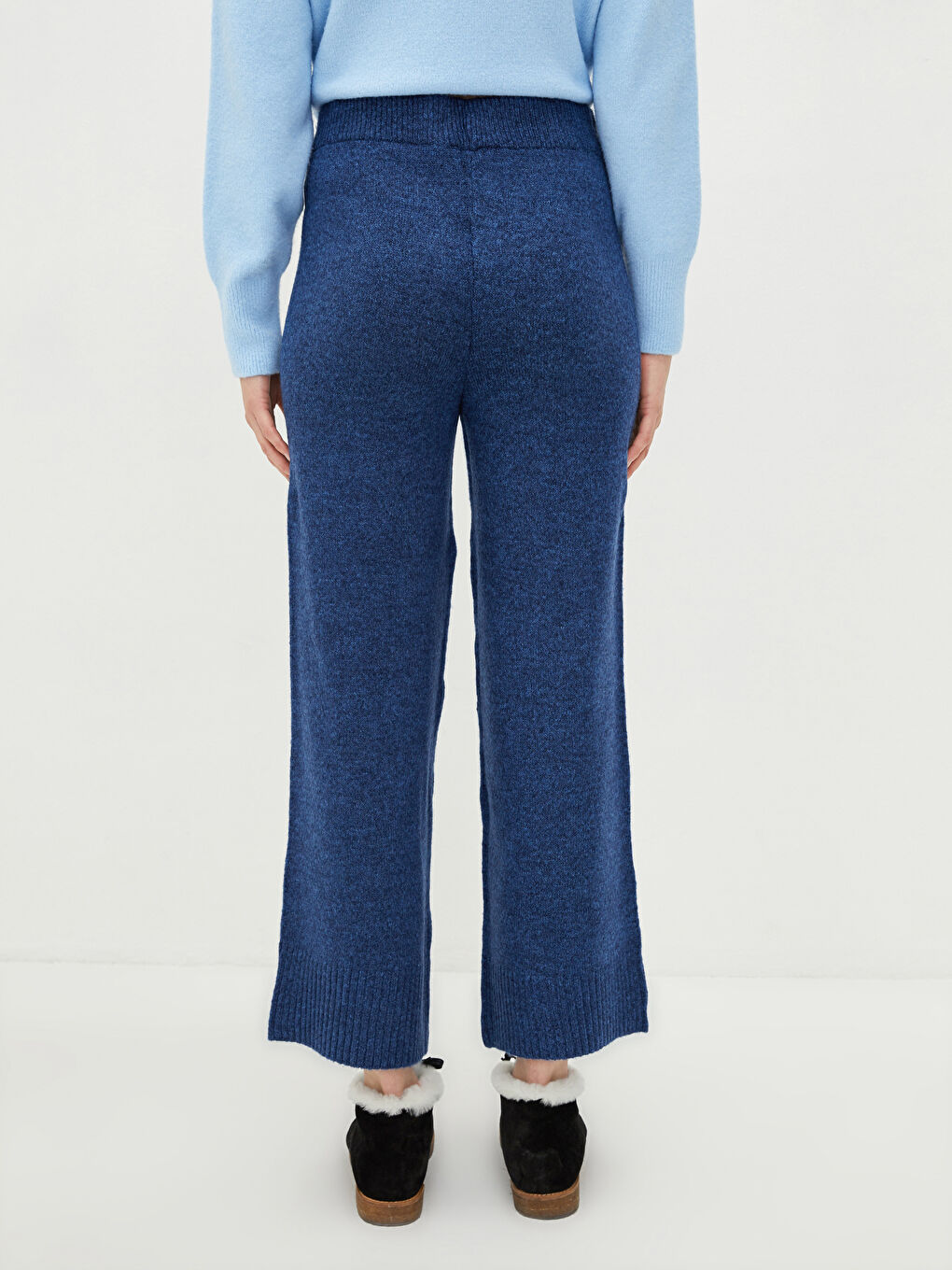 Women's Elasticated Waist Plain Knitwear Trousers-4