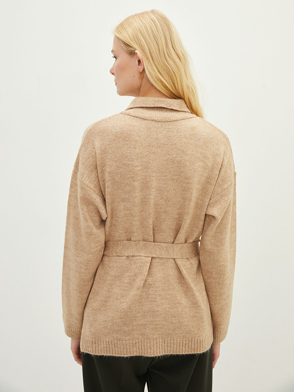Collared Neck Plain Long Sleeve Women's Knitwear Cardigan-4