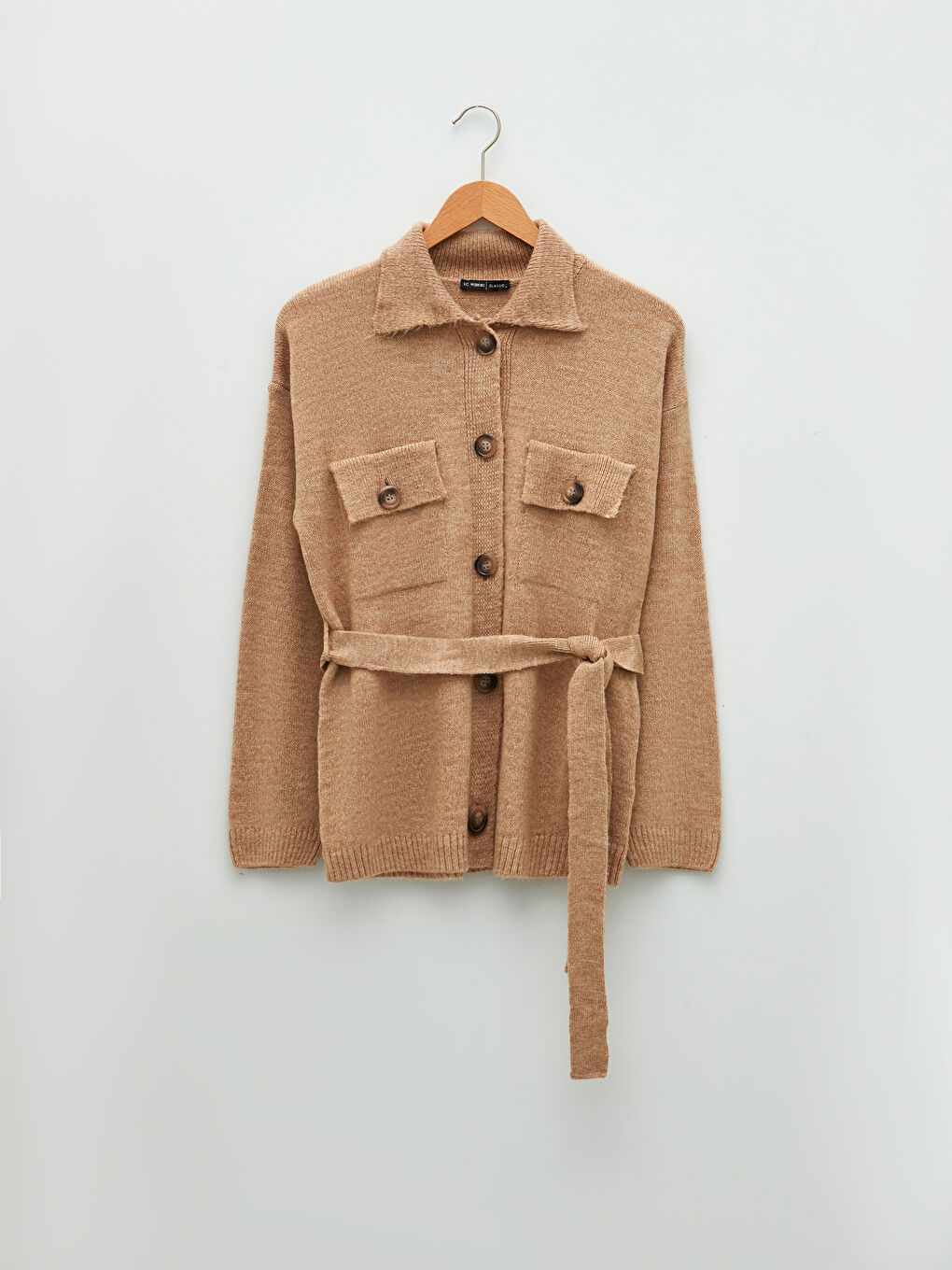 Collared Neck Plain Long Sleeve Women's Knitwear Cardigan-5