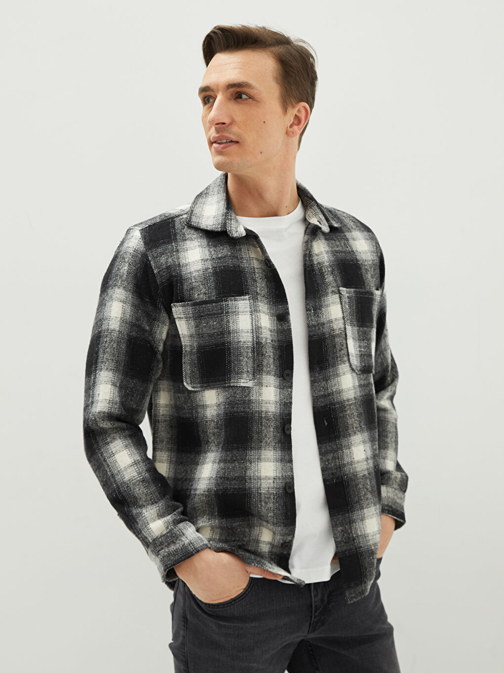 Relaxed Fit Long Sleeve Plaid Men's Lumberjack Shirt Jacket