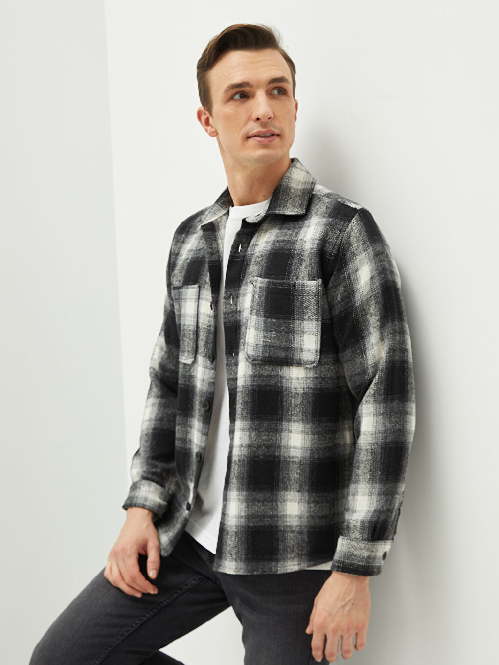 Relaxed Fit Long Sleeve Plaid Men's Lumberjack Shirt Jacket-1