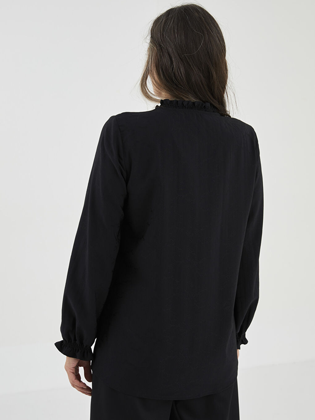 Notch Neck Plain Long Sleeve Women's Shirt -W1L001Z8-MHS