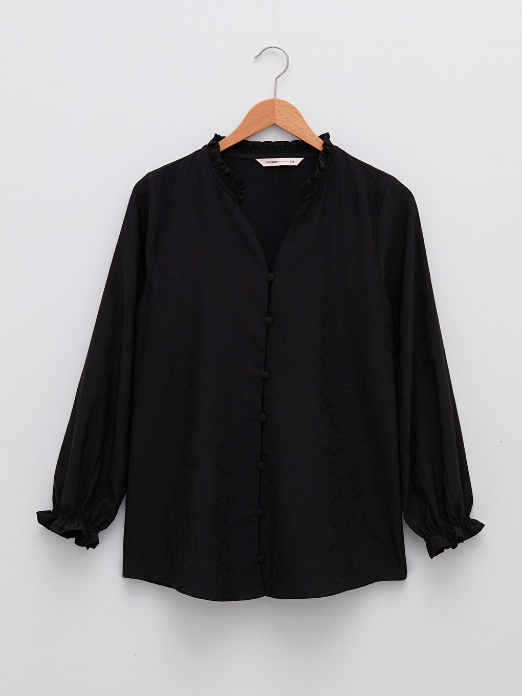 Notch Neck Plain Long Sleeve Women's Shirt -W1L001Z8-MHS