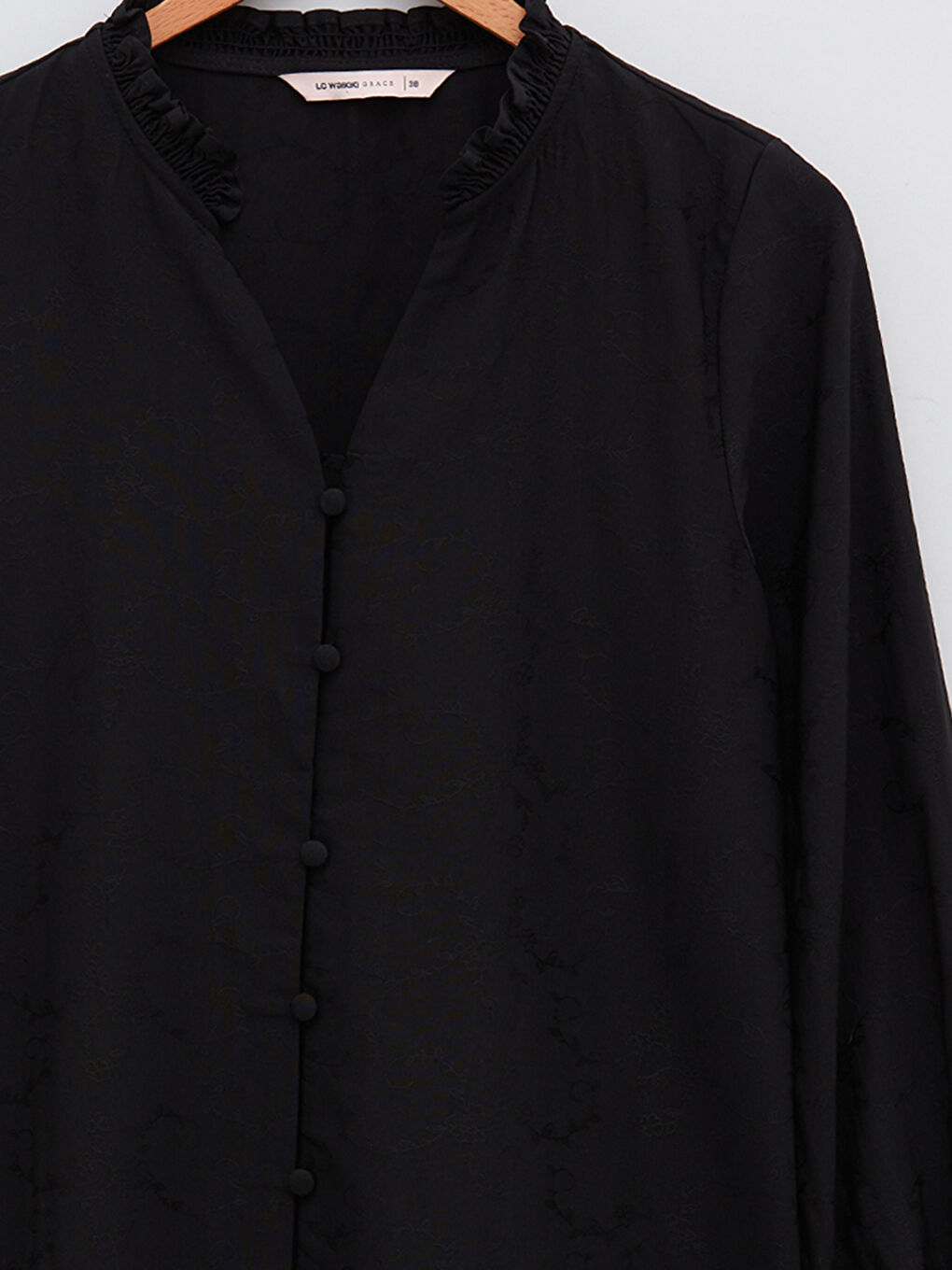 Notch Neck Plain Long Sleeve Women's Shirt -W1L001Z8-MHS