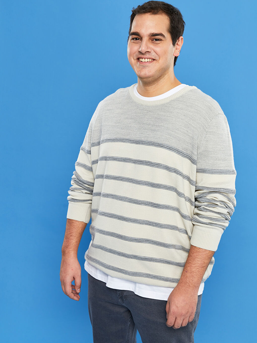 Crew Neck Long Sleeve Striped Men's Knitwear Sweater-1