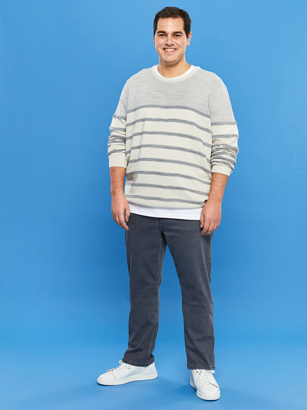 Crew Neck Long Sleeve Striped Men's Knitwear Sweater-3