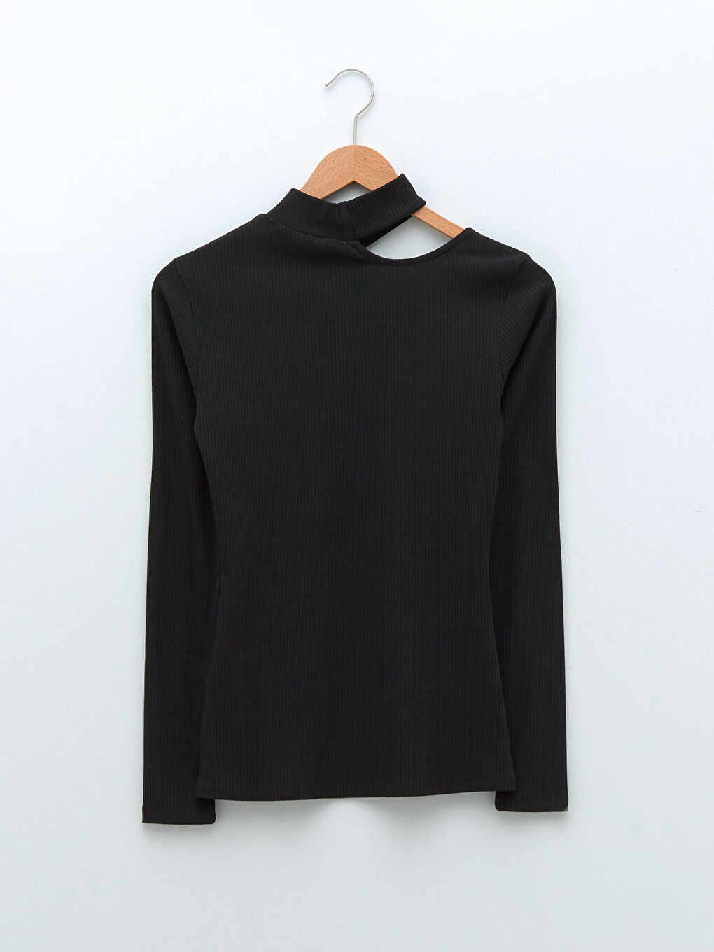 Stand Collar Window Detailed Long Sleeve Women's T-Shirt-6