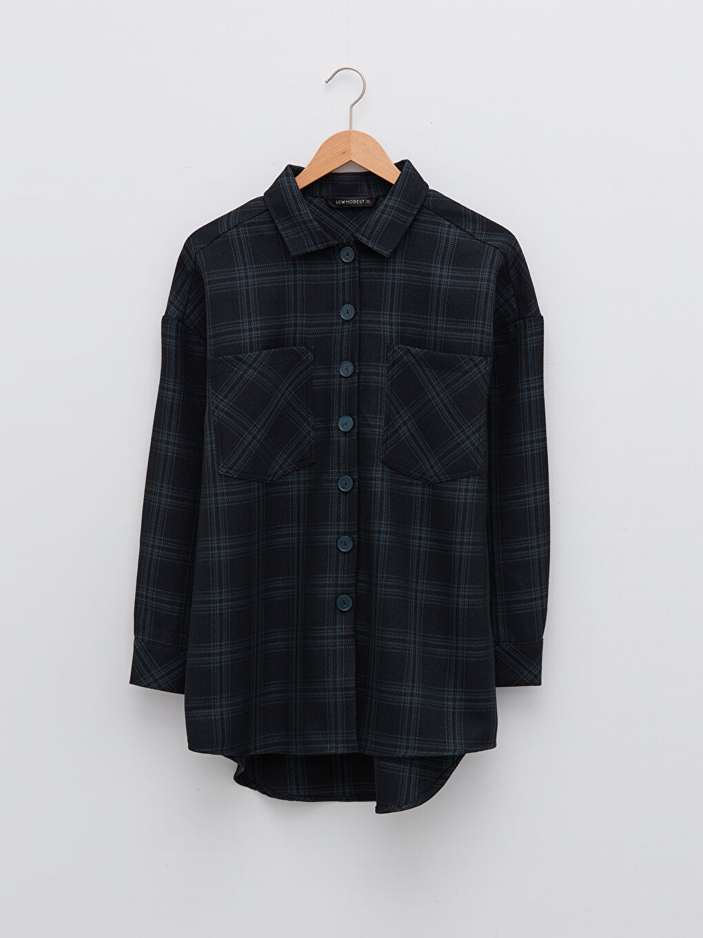 Siyah Ekose Uzun Kollu Oversize Gabardin Kadın Gömlek Tunik-5