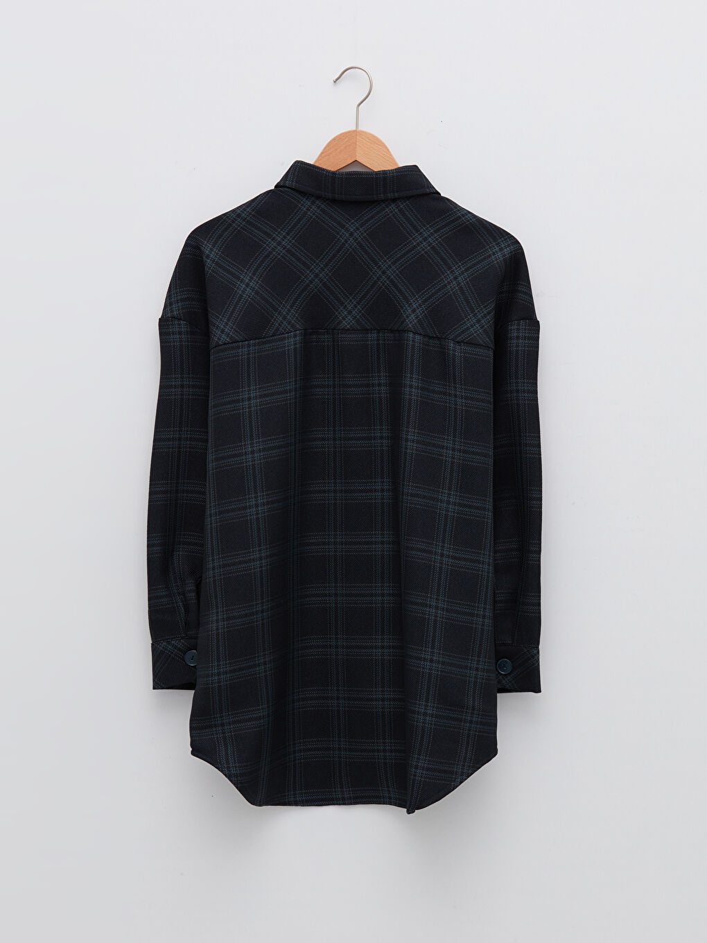 Siyah Ekose Uzun Kollu Oversize Gabardin Kadın Gömlek Tunik-6