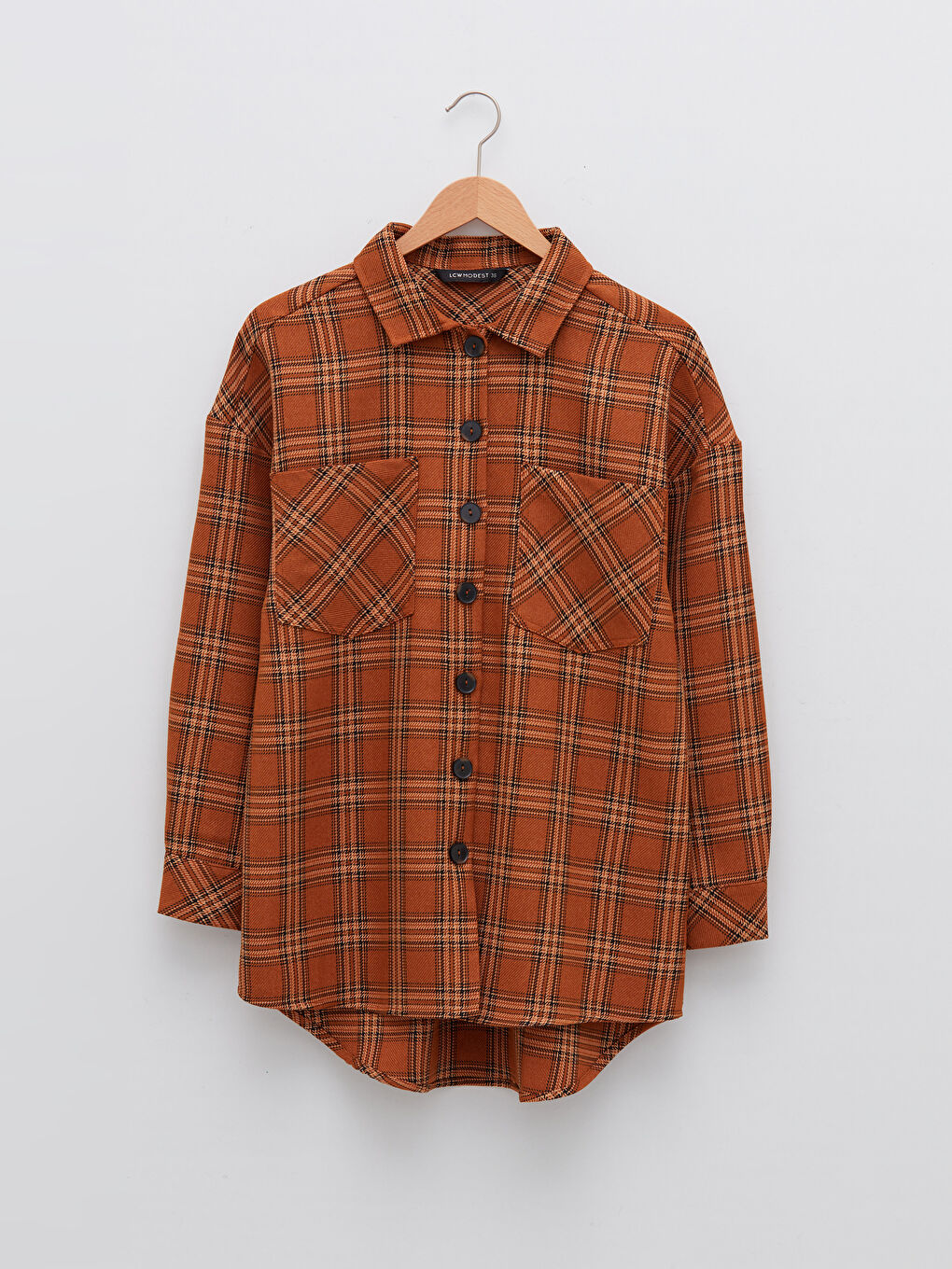 LCW Modest Plaid Long Sleeve Oversize Gabardine Women's Shirt Tunic -W1L033Z8-LLL