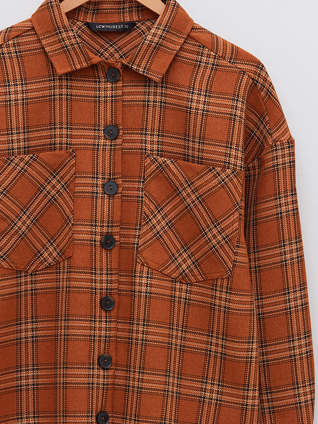 LCW Modest Plaid Long Sleeve Oversize Gabardine Women's Shirt Tunic -W1L033Z8-LLL