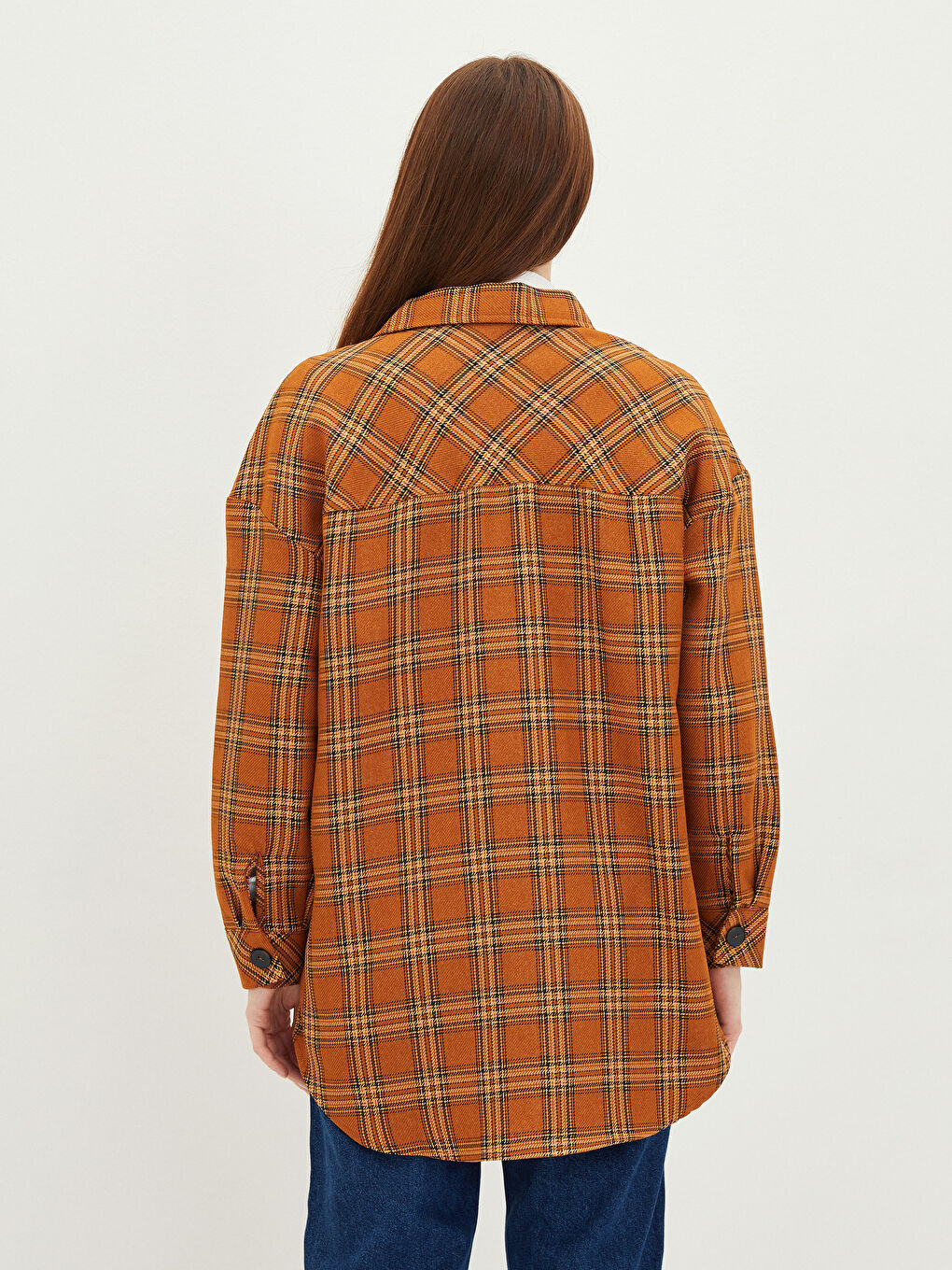 LCW Modest Plaid Long Sleeve Oversize Gabardine Women's Shirt Tunic -W1L033Z8-LLL
