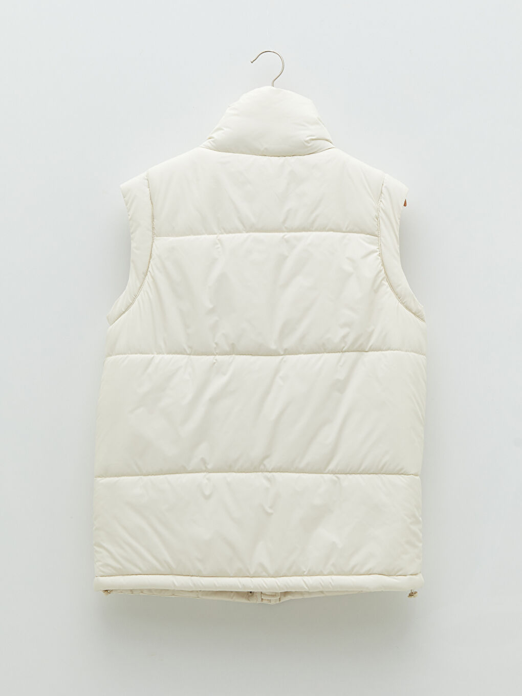 Ekru Dik Yaka Düz Cep Detaylı Kadın Şişme Yelek-7