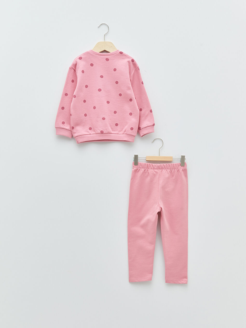 Pembe Bisiklet Yaka Uzun Kollu Nostaljik Maymun Baskılı Pamuklu Kız Bebek Sweatshirt ve Pantolon 2'li Takım-8