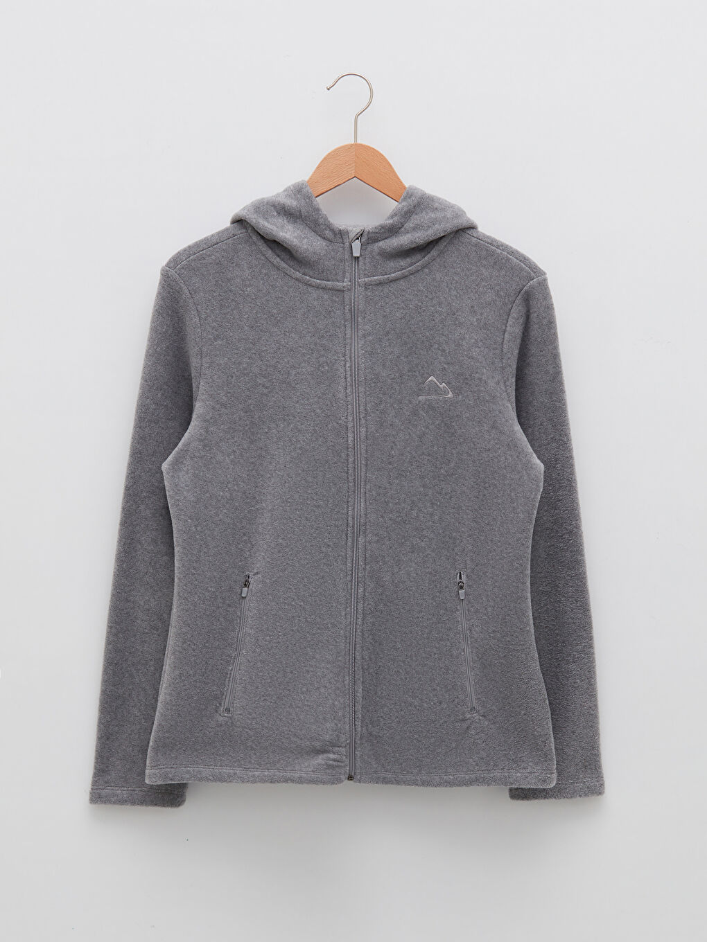 Gri Kapüşonlu Nakışlı Uzun Kollu Kadın Spor Hırka-7