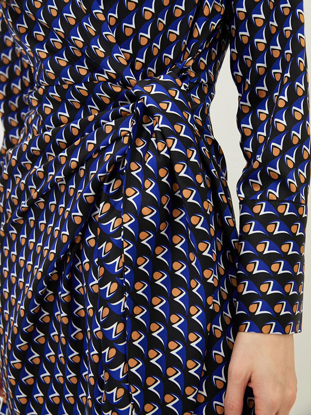 Patterned Long Sleeve Satin Women's Shirt Dress-3