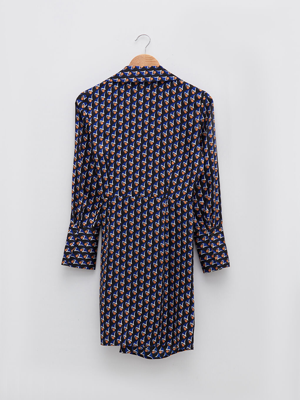 Patterned Long Sleeve Satin Women's Shirt Dress-6
