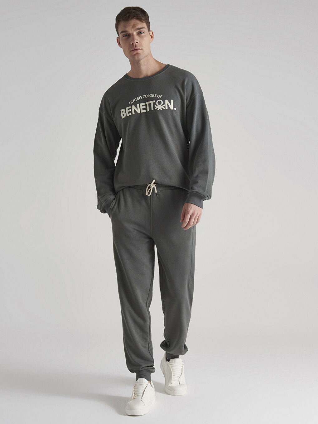 Gri Beli Lastikli Baskılı Erkek Jogger Eşofman Altı