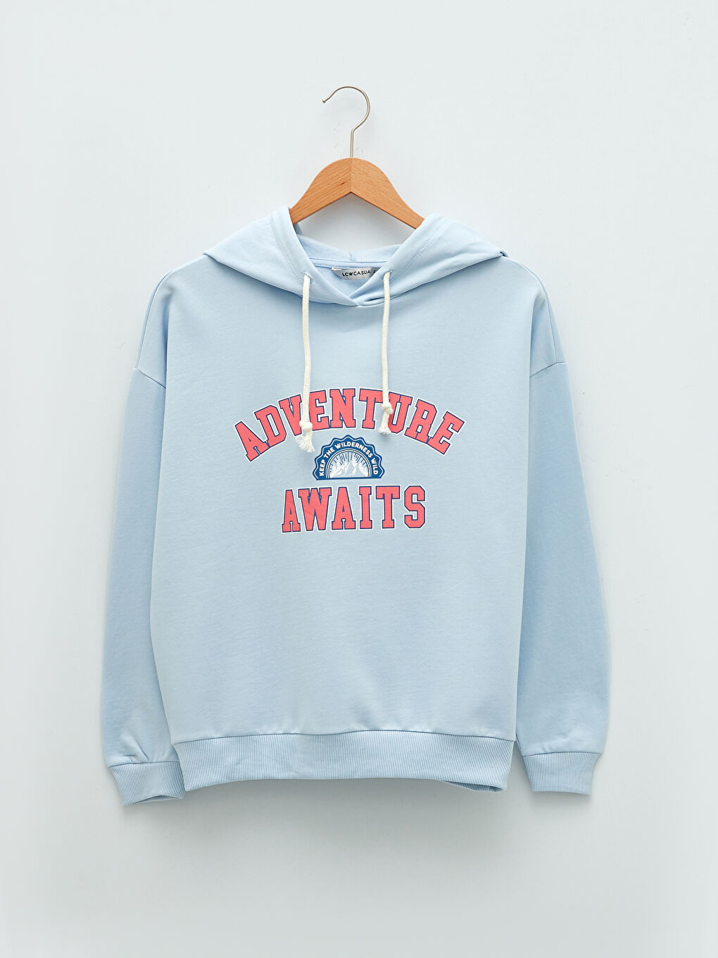 Mavi Kapüşonlu Baskılı Uzun Kollu Kadın Sweatshirt-5