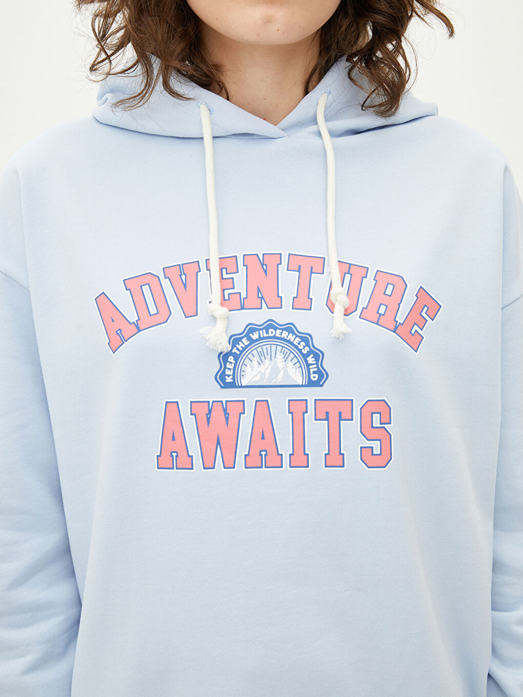 Mavi Kapüşonlu Baskılı Uzun Kollu Kadın Sweatshirt-3