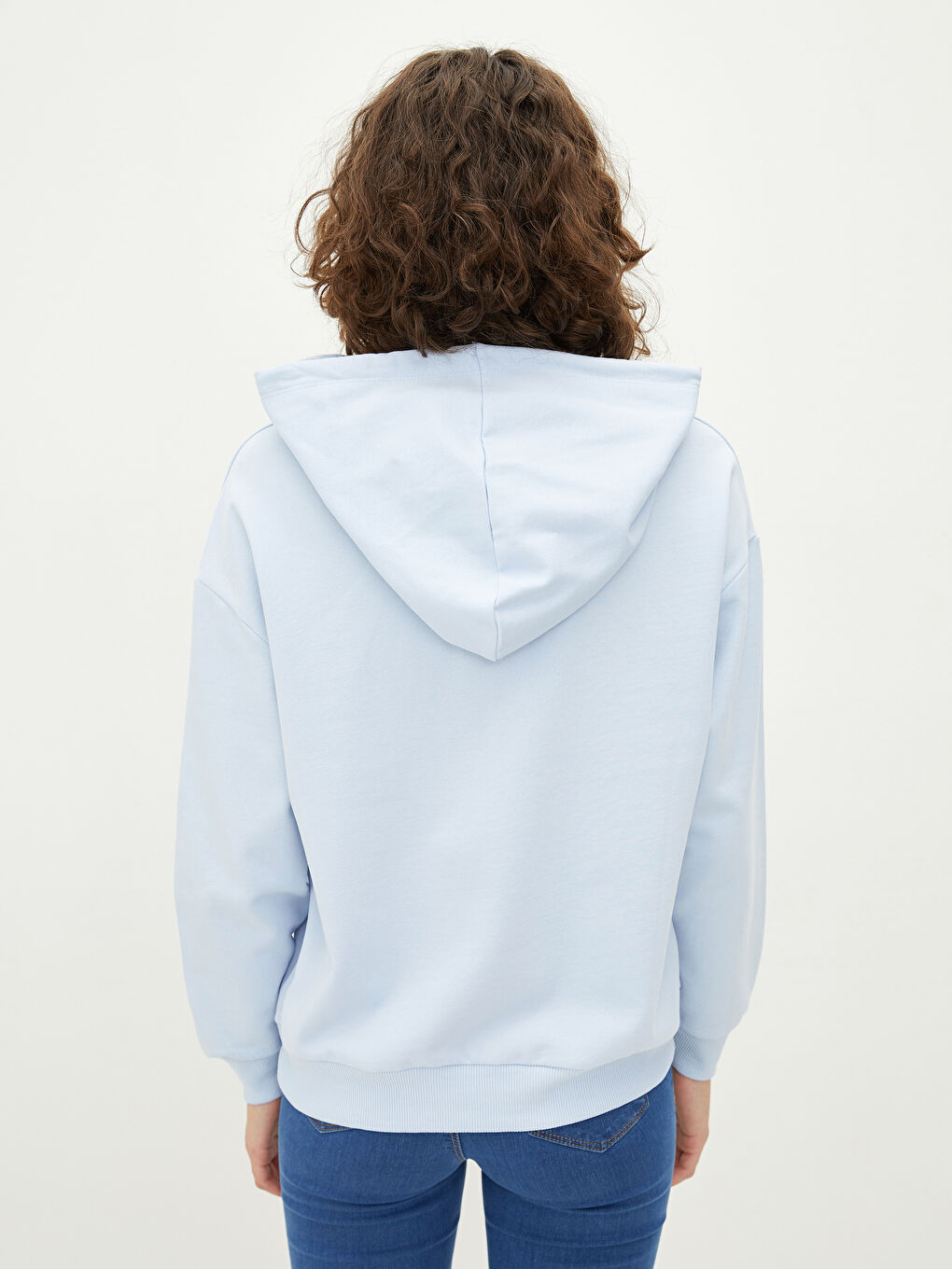 Mavi Kapüşonlu Baskılı Uzun Kollu Kadın Sweatshirt-4