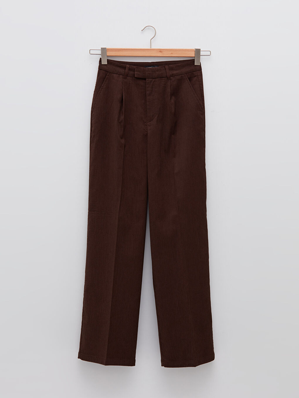 Kahverengi Rahat Kalıp Düz Cep Detaylı Geniş Paça Kadın Pantolon-6