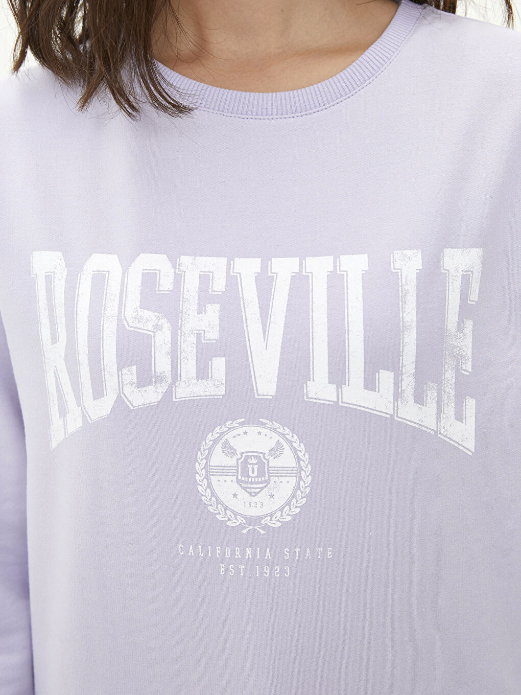 Lila Bisiklet Yaka Baskılı Uzun Kollu Kadın Sweatshirt-3