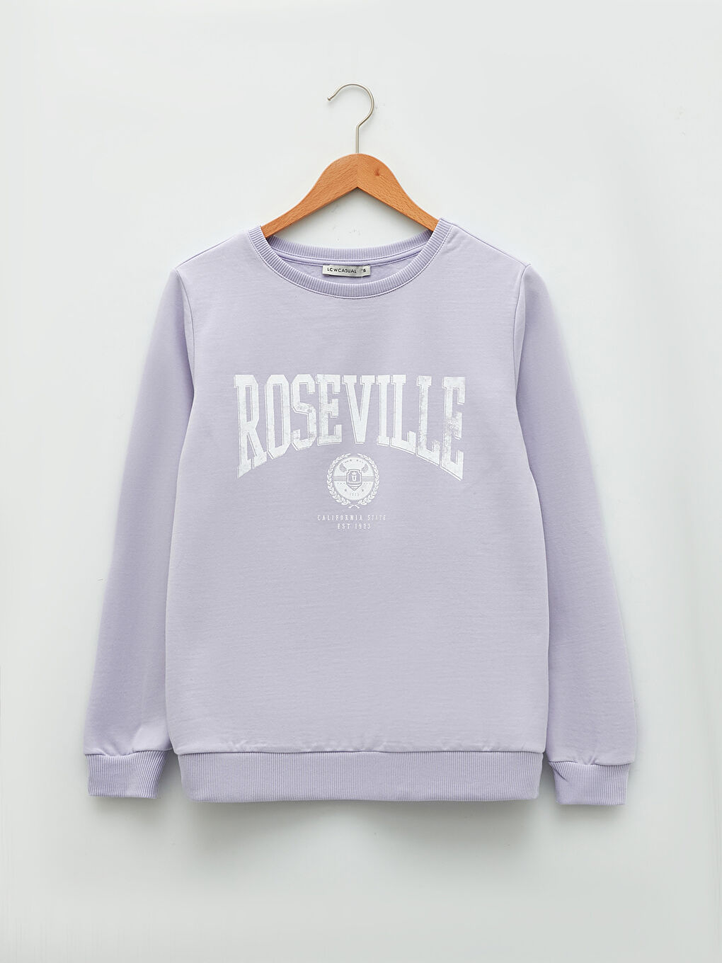 Lila Bisiklet Yaka Baskılı Uzun Kollu Kadın Sweatshirt-5