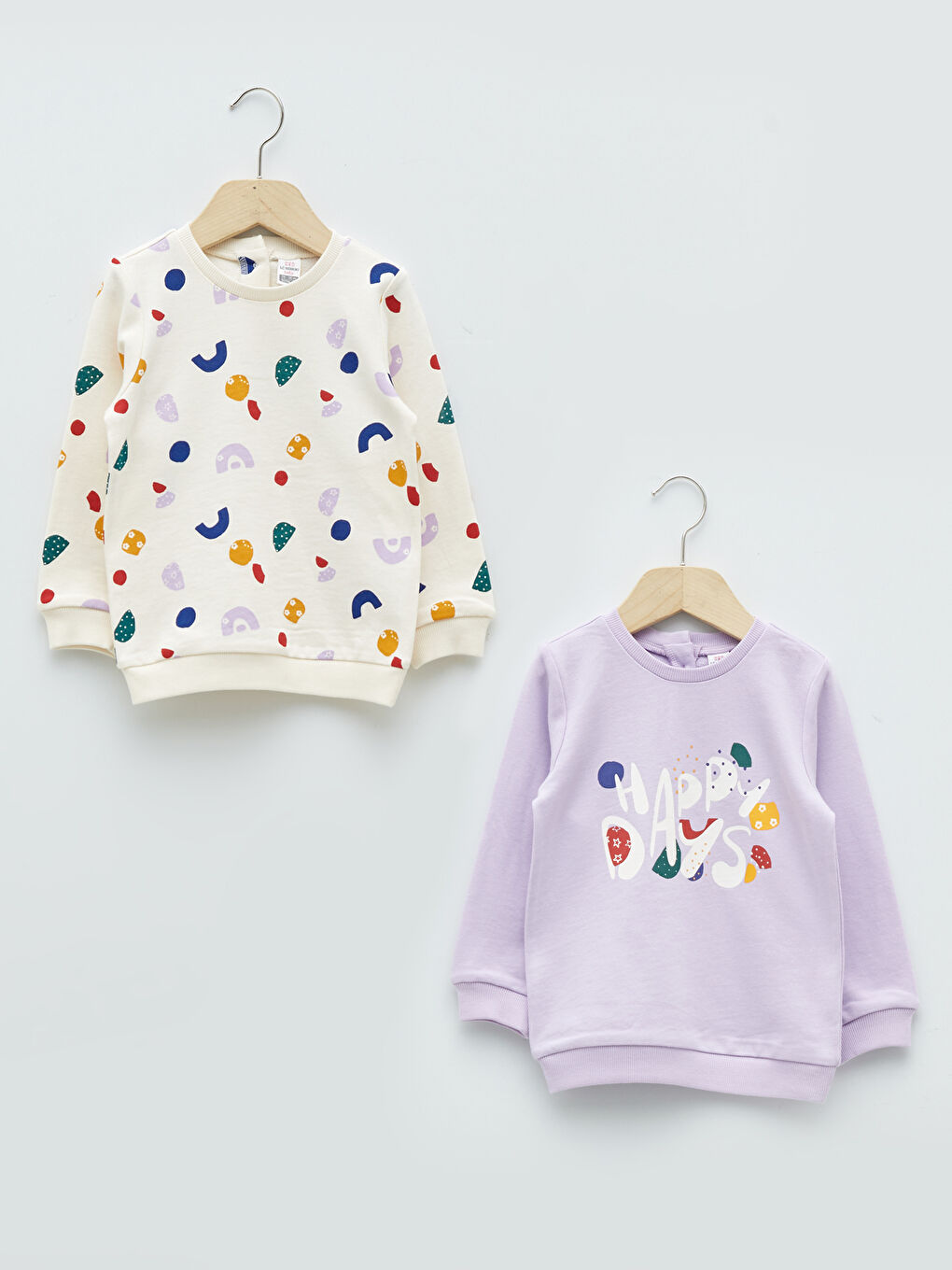 LCW baby Crew Neck Long Sleeve Printed Baby Girl Sweatshirt 2 Pieces -W1L145Z1-LRB