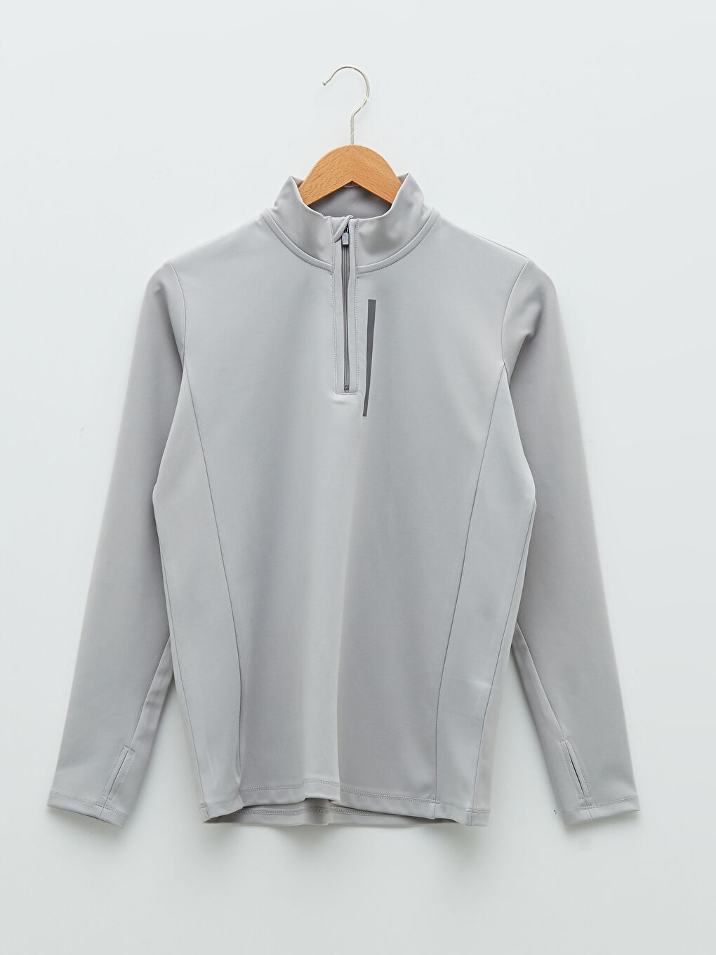 Gri Dik Yaka Baskılı Uzun Kollu Kadın Outdoor Tişört-5