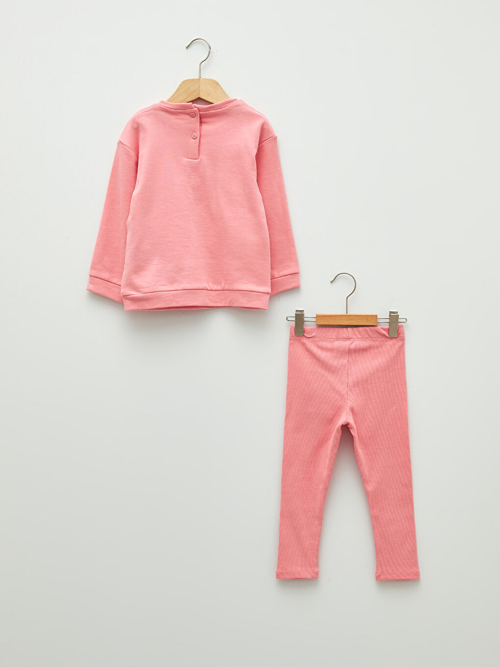 Pembe Bisiklet Yaka Uzun Kollu Baskılı Kız Bebek Sweatshirt ve Tayt 2'li Takım-1