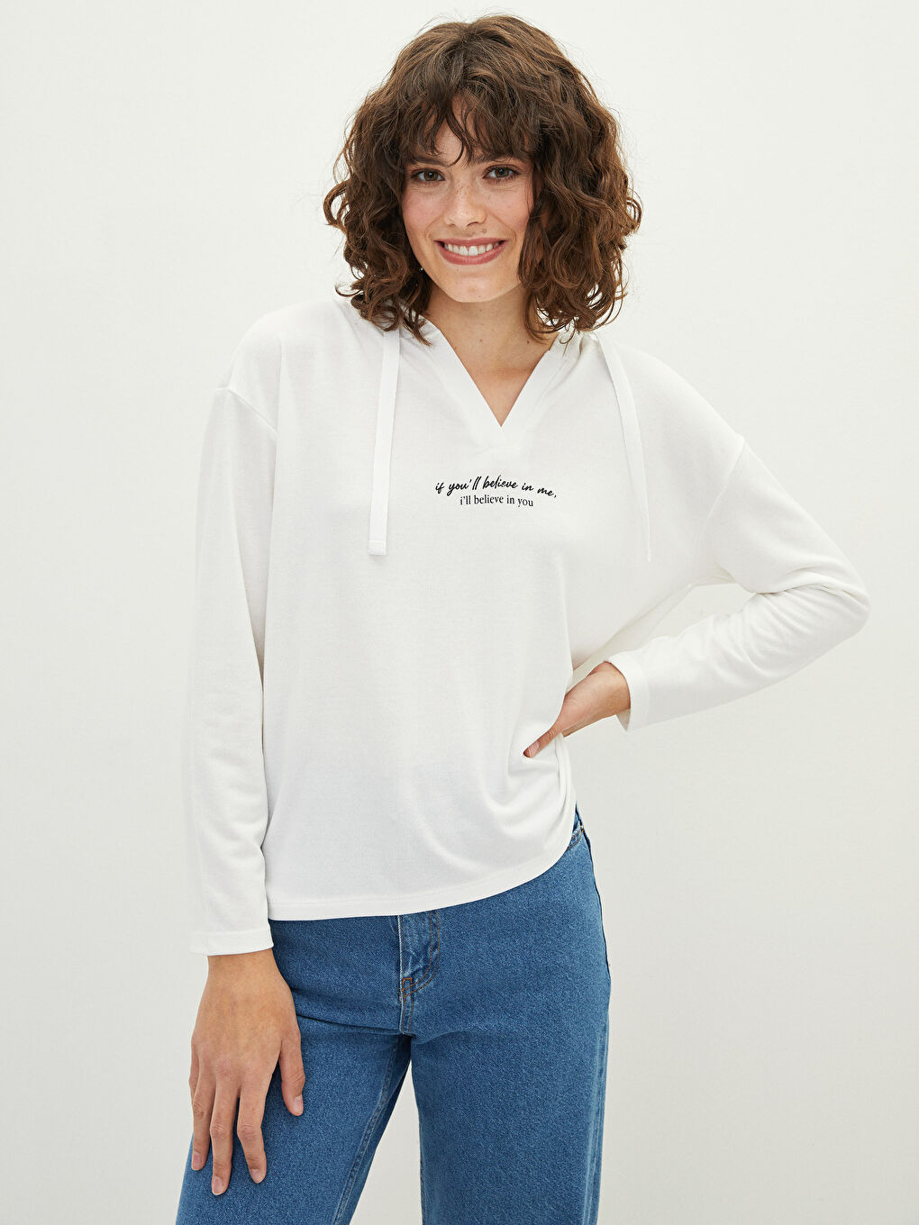 Hanorac Cu Mânecă Lungă Imprimat Cu Slogan pentru Femei-1