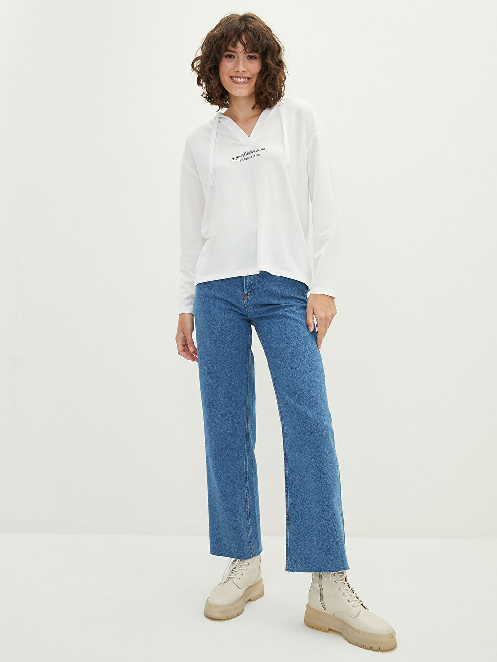 Hanorac Cu Mânecă Lungă Imprimat Cu Slogan pentru Femei-3