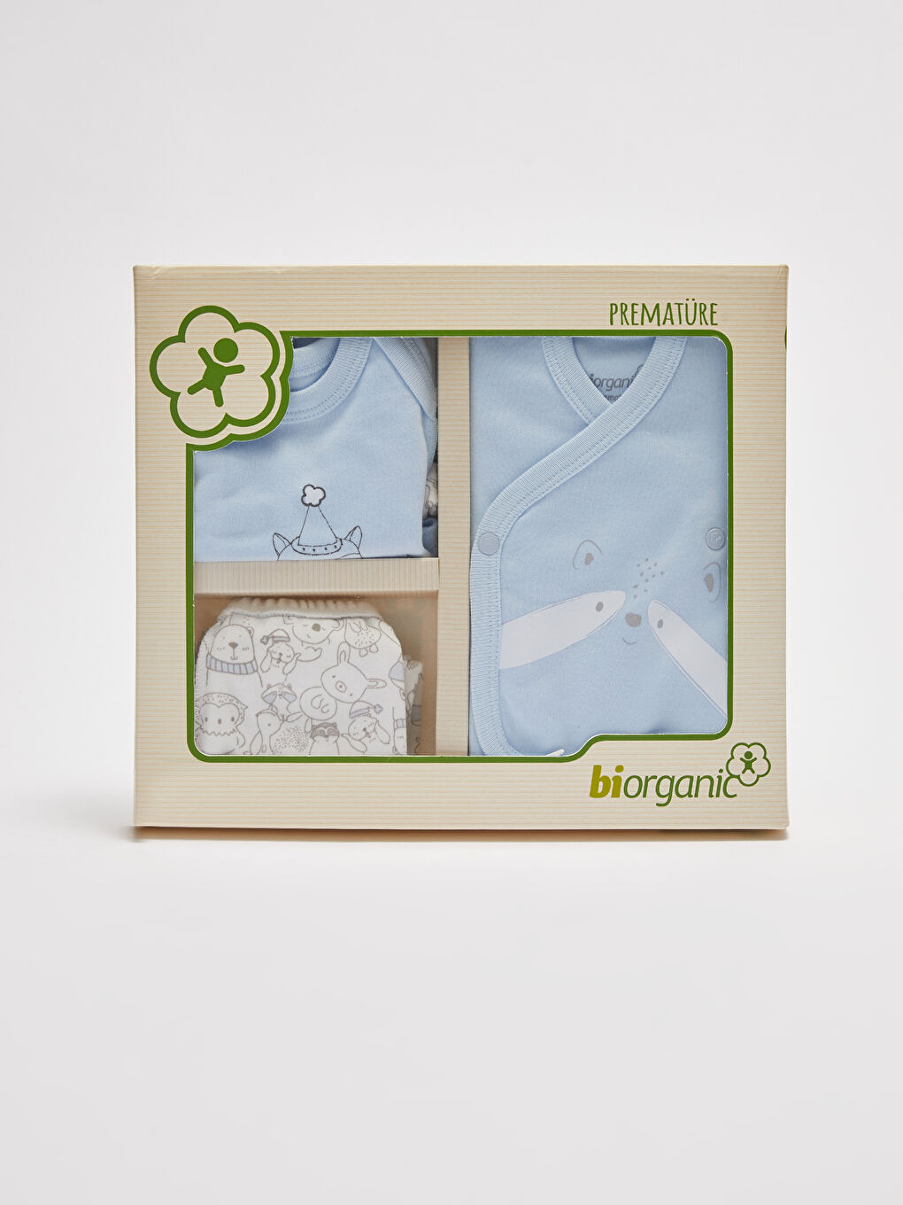 Mavi Bi Baby Baskılı Kutulu Hastane Çıkış Seti 4'lü