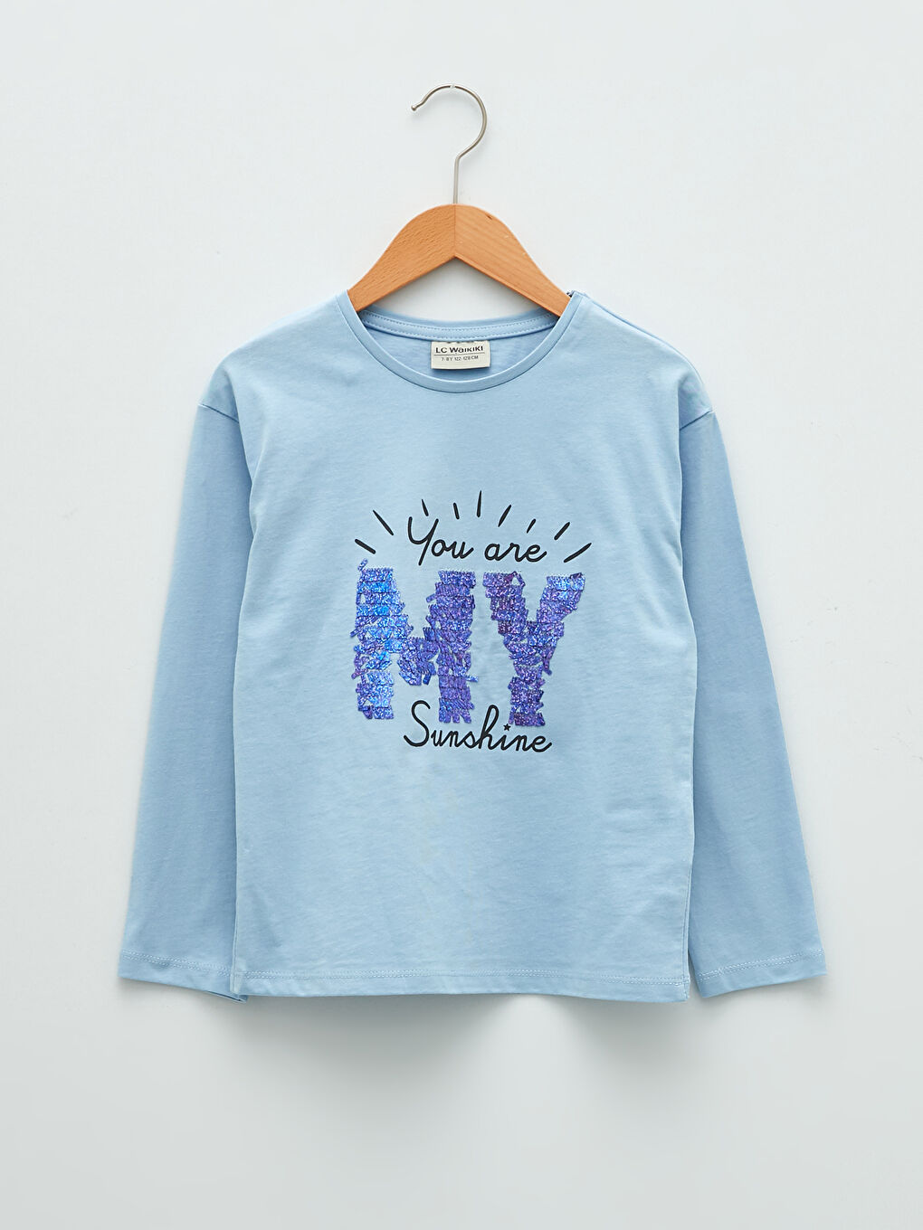LCW Kids Crew Neck Printed Sequins Embroidered Long Sleeve Girls T-Shirt -W1L221Z4-G9Q