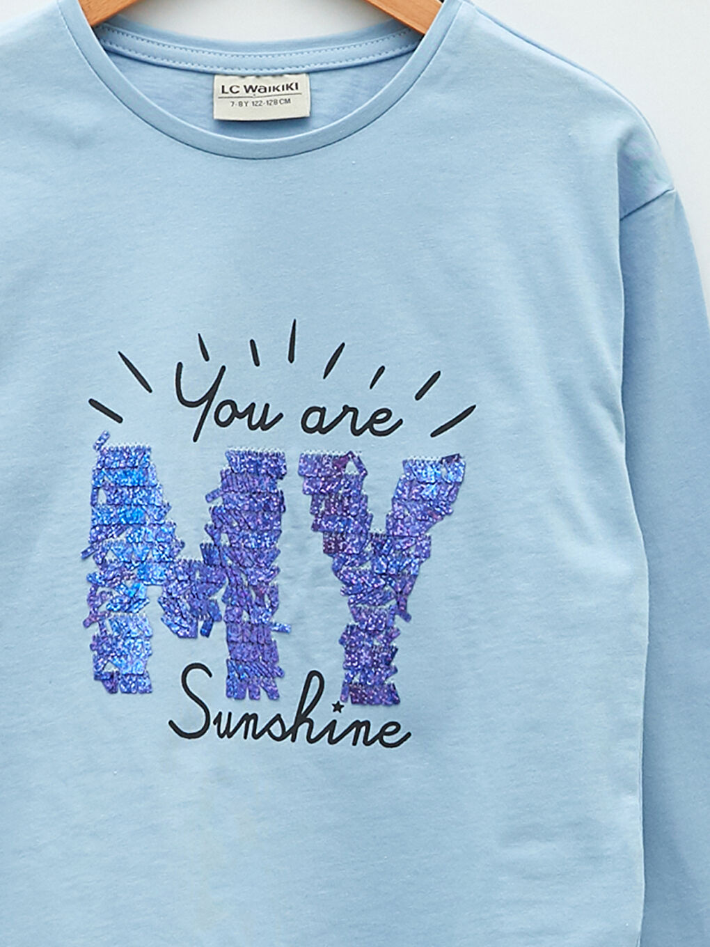 LCW Kids Crew Neck Printed Sequins Embroidered Long Sleeve Girls T-Shirt -W1L221Z4-G9Q