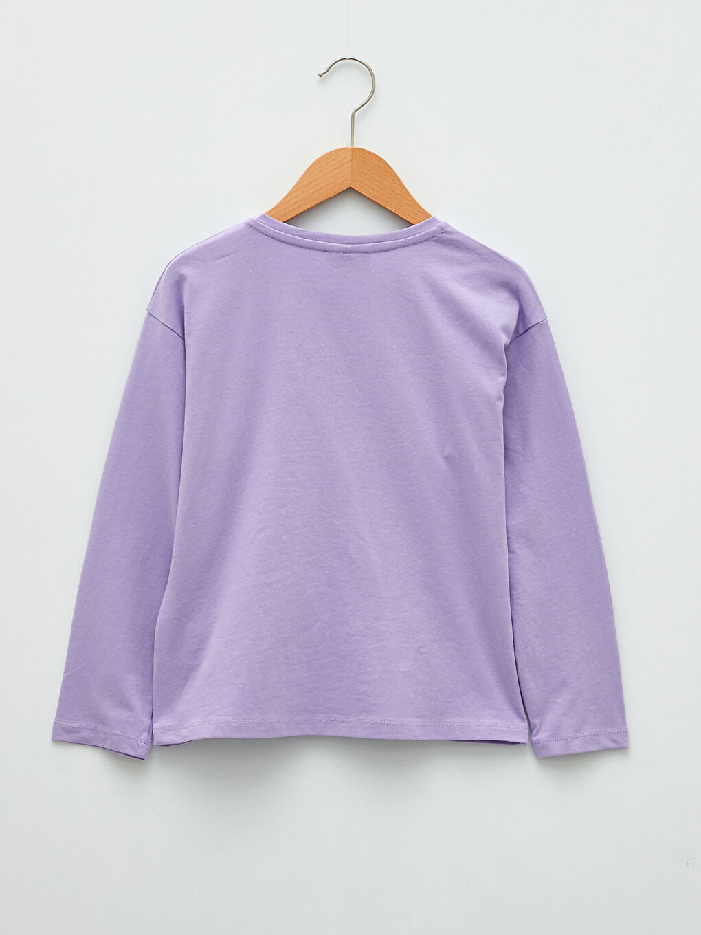Lila Bisiklet Yaka Baskılı Pul İşlemeli Uzun Kollu Kız Çocuk Tişört-1