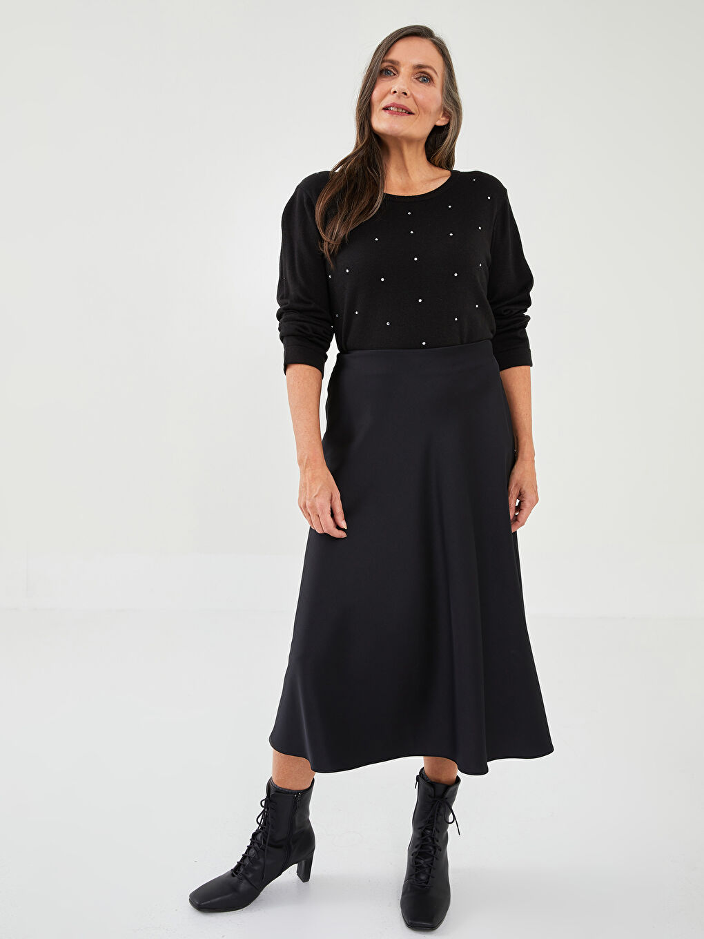 LCW Grace Rundhalsausschnitt Mit Strasssteinchen Verziert Für Damen Strickpullover -W1L236Z8-CVL