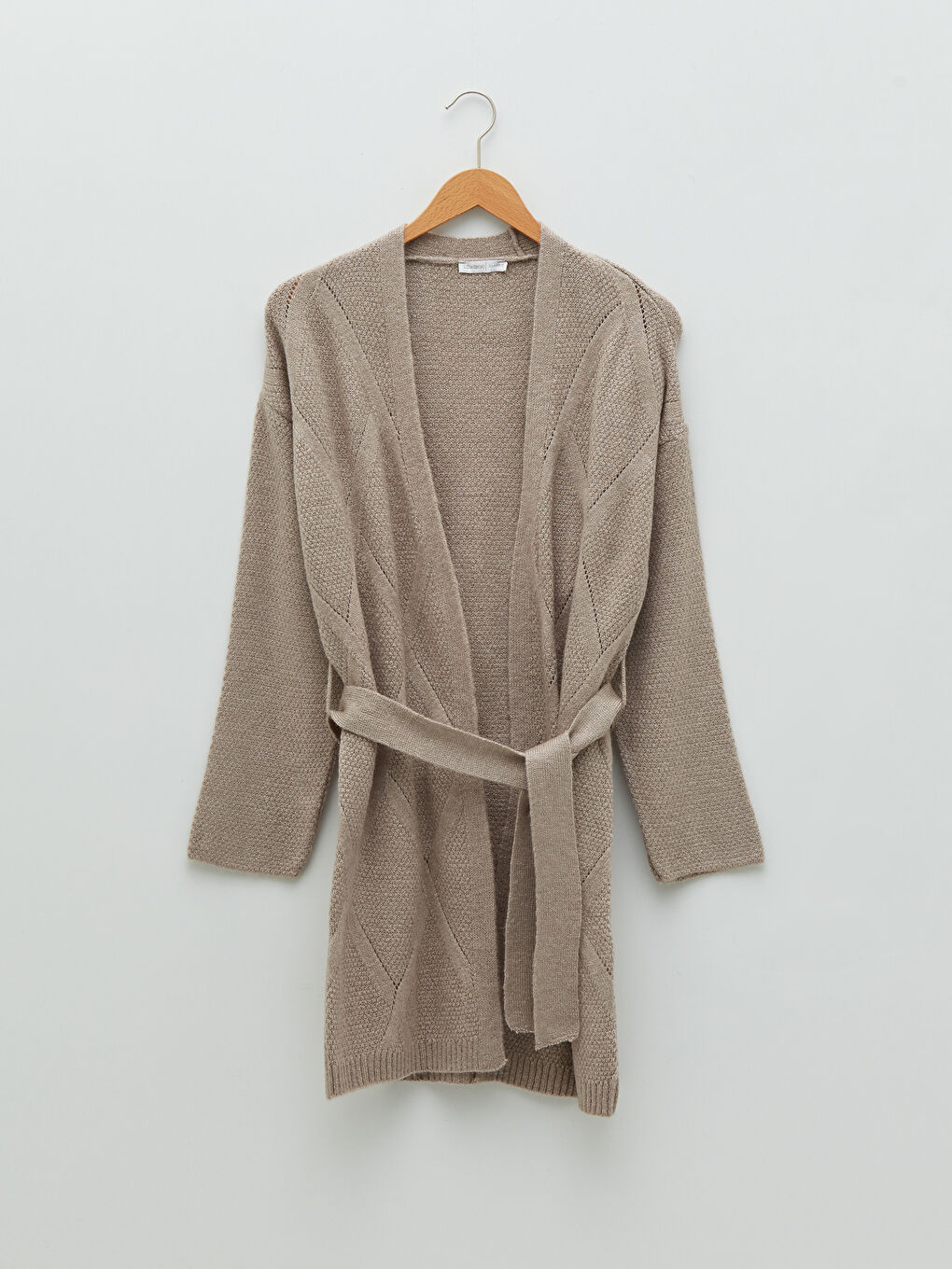 Shawl Collar Hole-Knitted Long Sleeve Women's Knitwear Cardigan-5