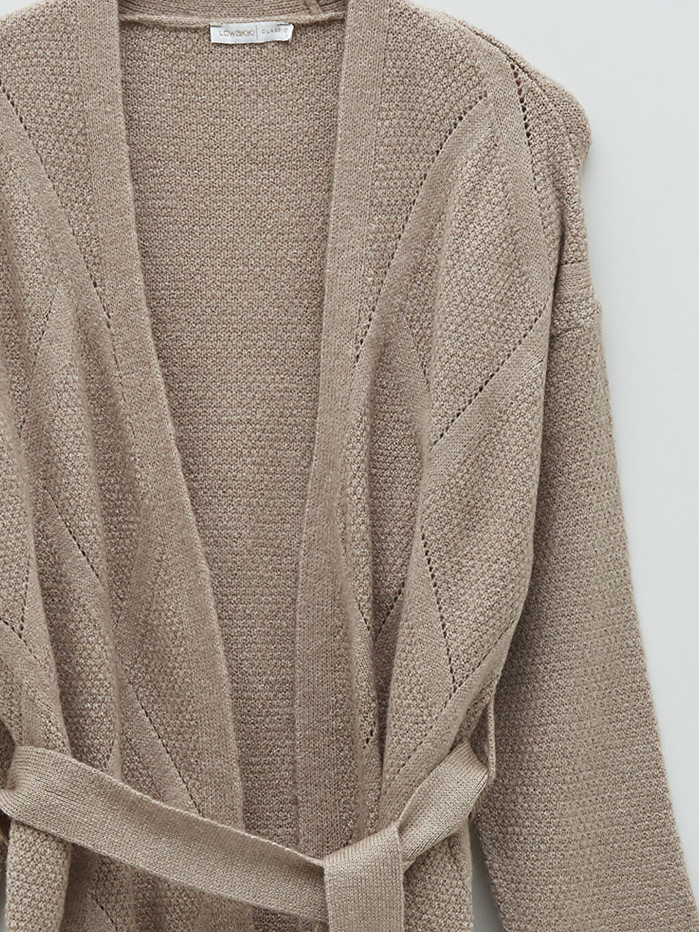 Shawl Collar Hole-Knitted Long Sleeve Women's Knitwear Cardigan-7