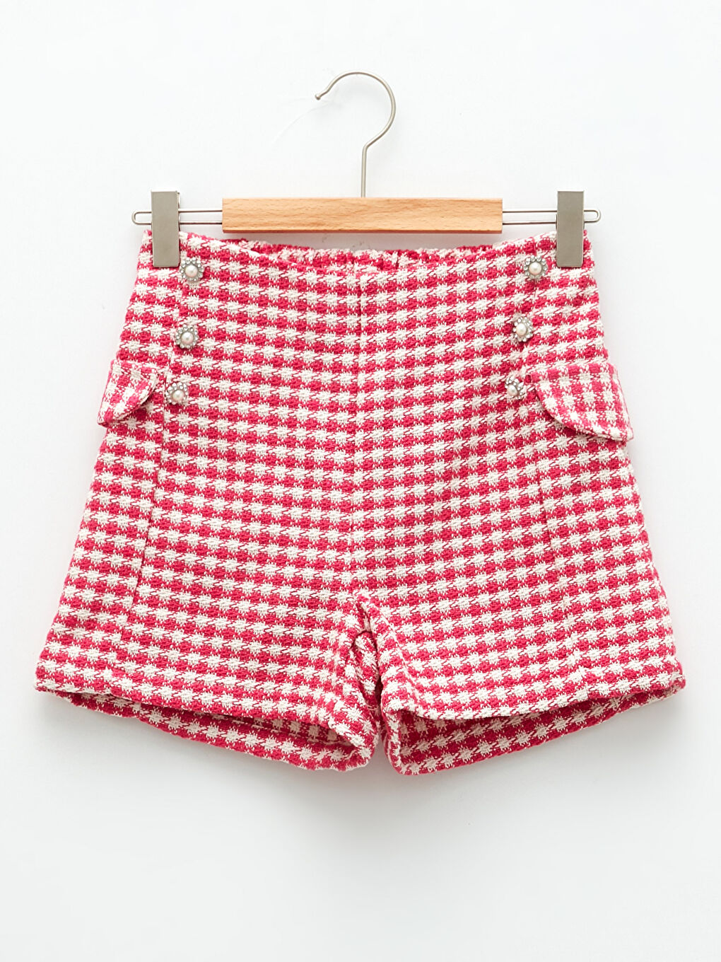 Fuşya Ekose Desenli Kız Çocuk Gabardin Şort-2