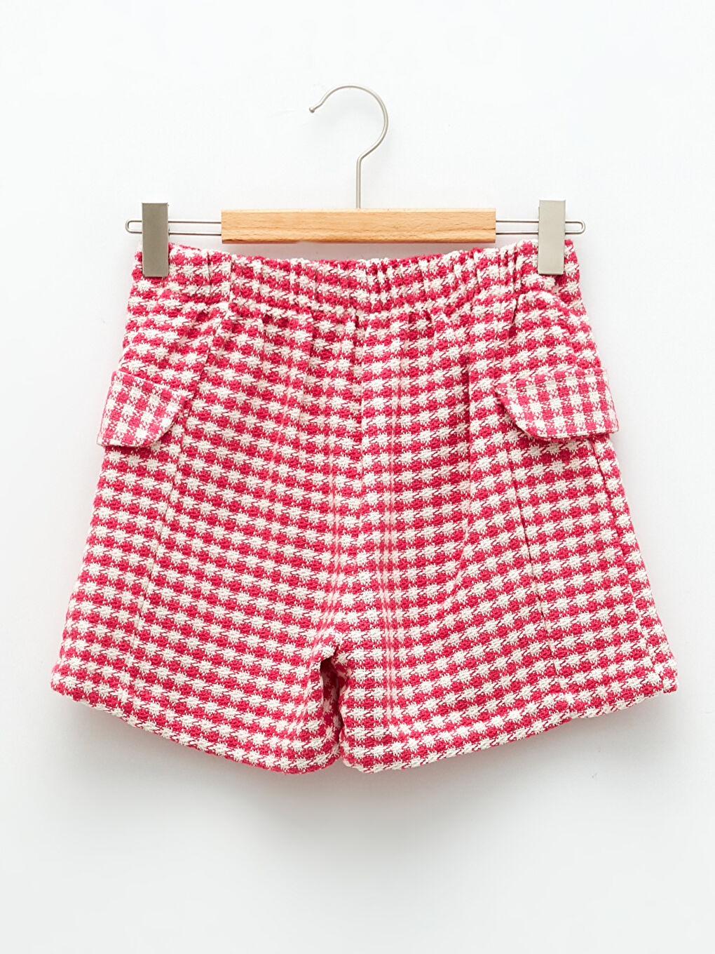 Fuşya Ekose Desenli Kız Çocuk Gabardin Şort-3