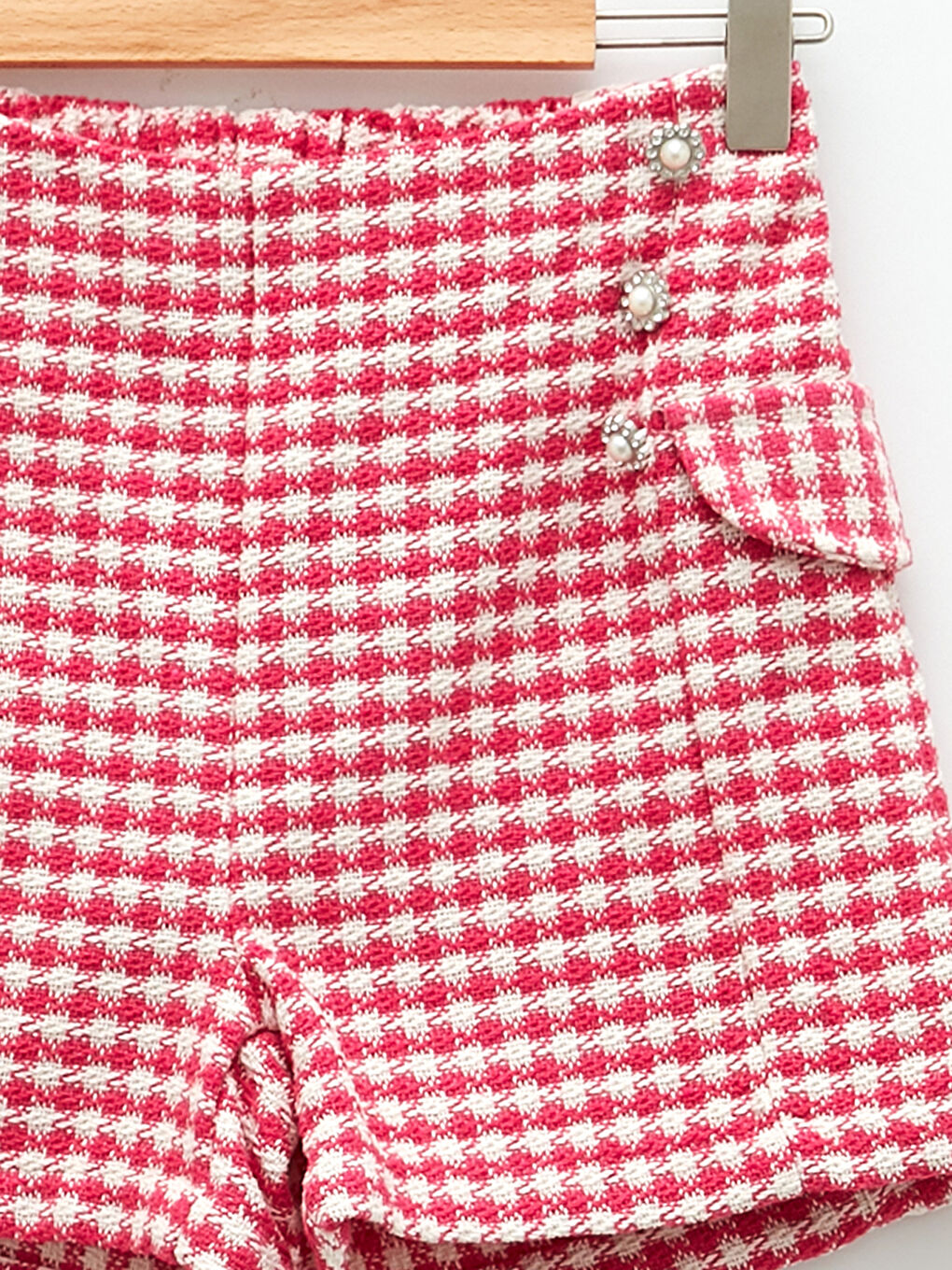 Fuşya Ekose Desenli Kız Çocuk Gabardin Şort-4