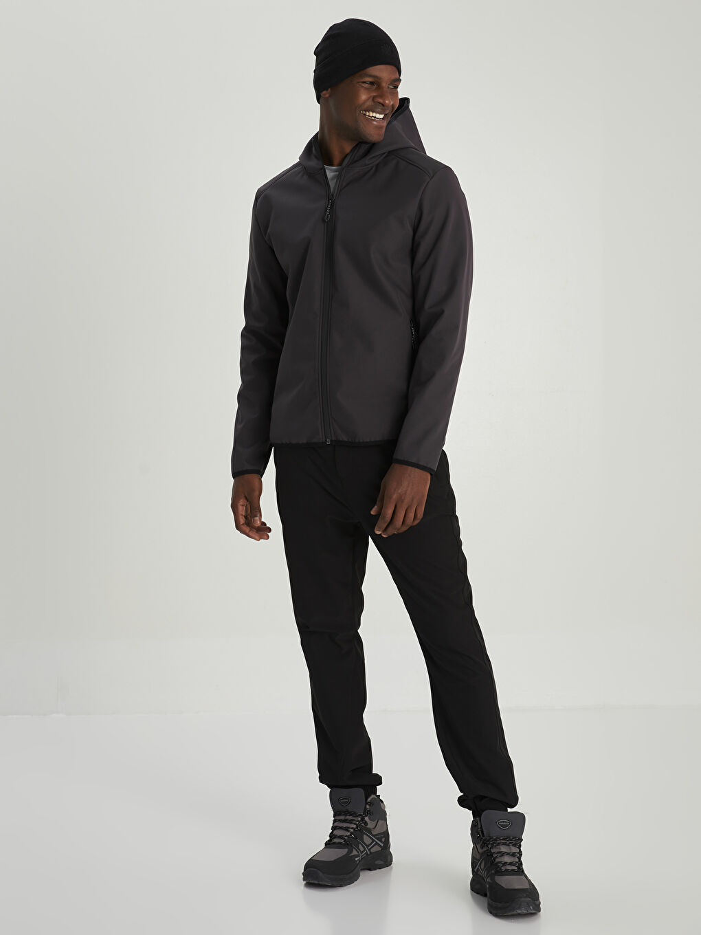 Antrasit Standart Kalıp Kapüşonlu Erkek Yağmurluk-2